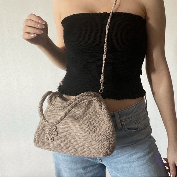 Vintage Beige Crochet Shoulder Bag - Picture 5 of 11